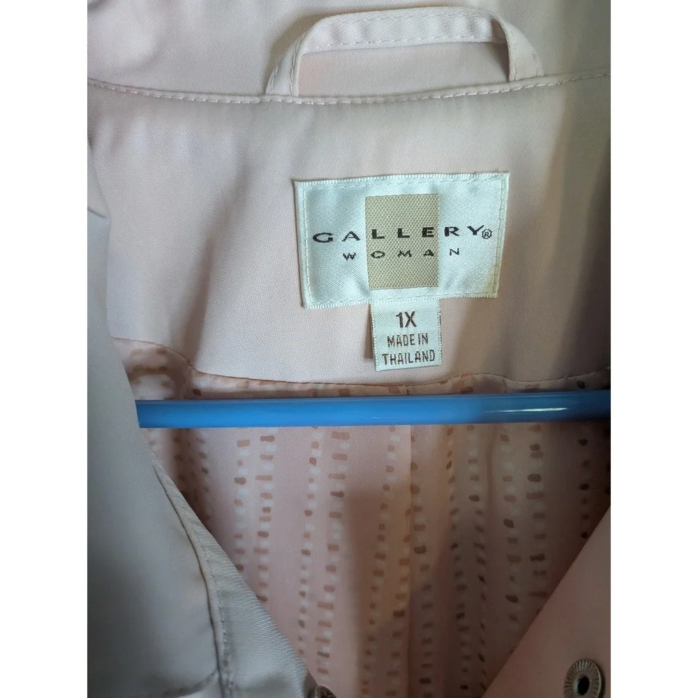 Gallery Woman Light Pink Hooded Raincoat Snap‎ Front Jacket Plus Size 1X